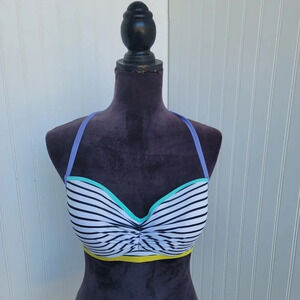 Victoria's Secret 32DDD Swim BIKINI Bandeau Black White Colorblock Striped 84Z
